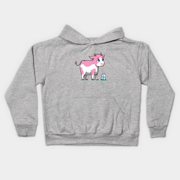 cute strawberry milk cow Kids Hoodie by BlackRabbitLabel